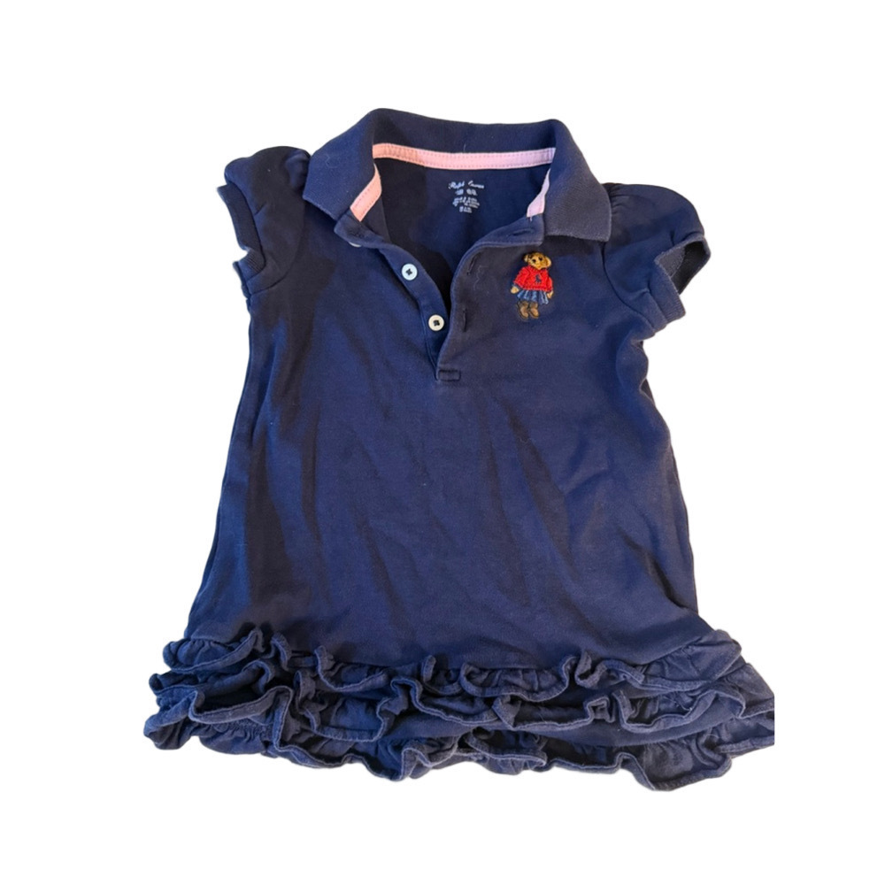 baby Girls Ralph Lauren Polo Bear Casual Dress 12 Months Navy Pink Ruffle
